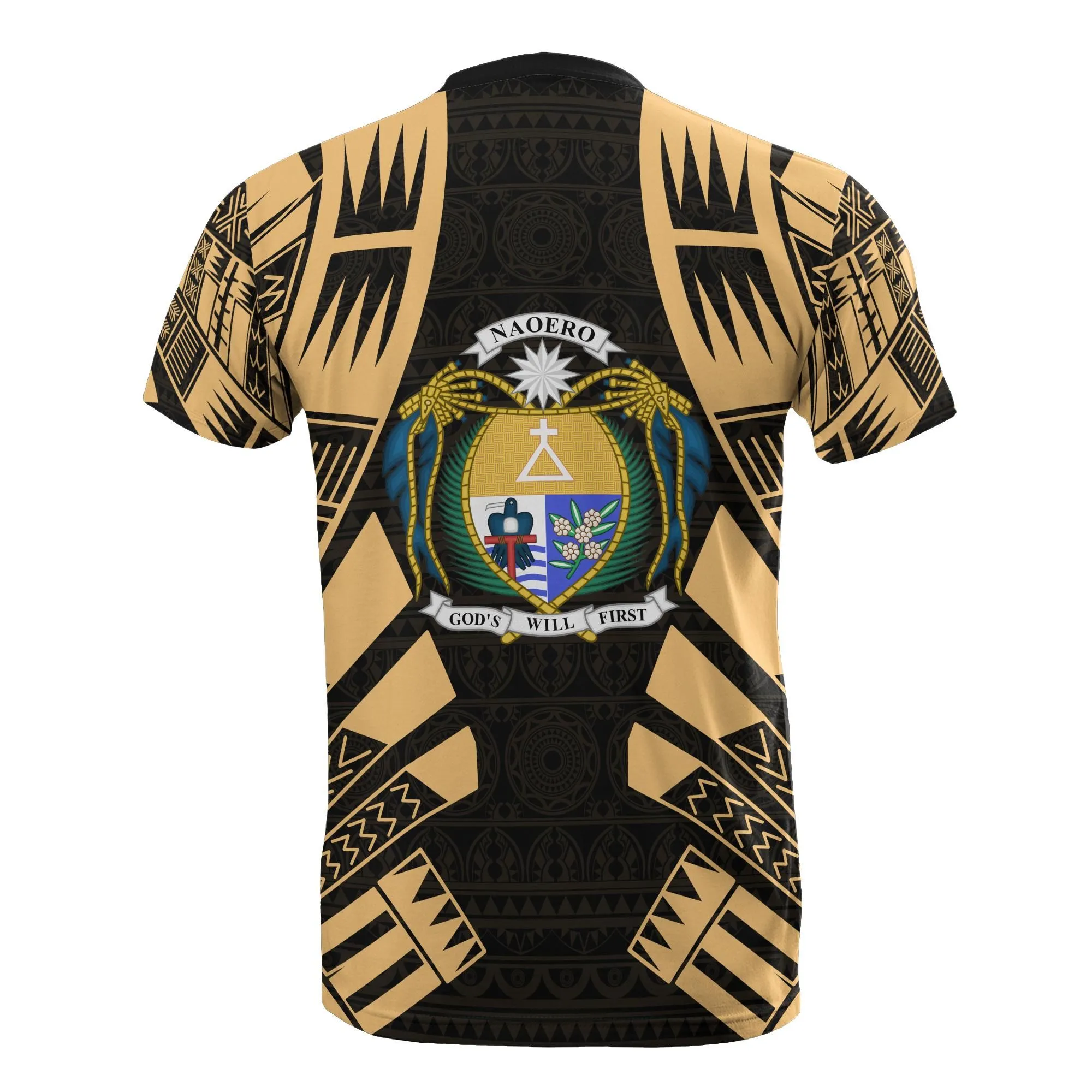 Nauru T shirt - Nauru Coat Of Arms Polynesian Tattoo Gold Style