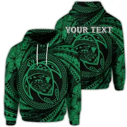 (Personalised) Hawaiian Kanaka Honu Hibiscus Tornando Polynesian Green Hoodie - AH