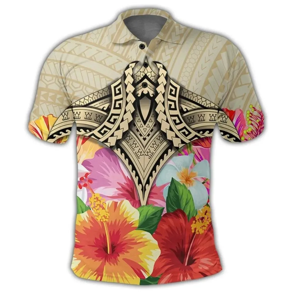 Alohawaii Shirt - Hawaii Manta Ray Tropical Hibiscus Plumeria Polynesian Polo Shirt - AH - J4R
