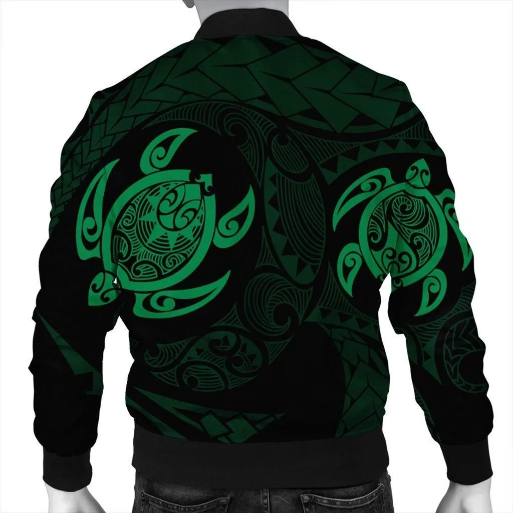 Hawaiian Two Turtle Polynesian Bomber Jacket Green AH