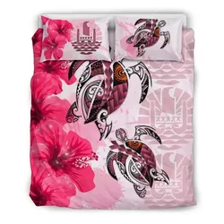 FamilyGater Bedding Set - Cover and Pillow Cases Tahiti - Polynesia Turtle Hibiscus Pink A24