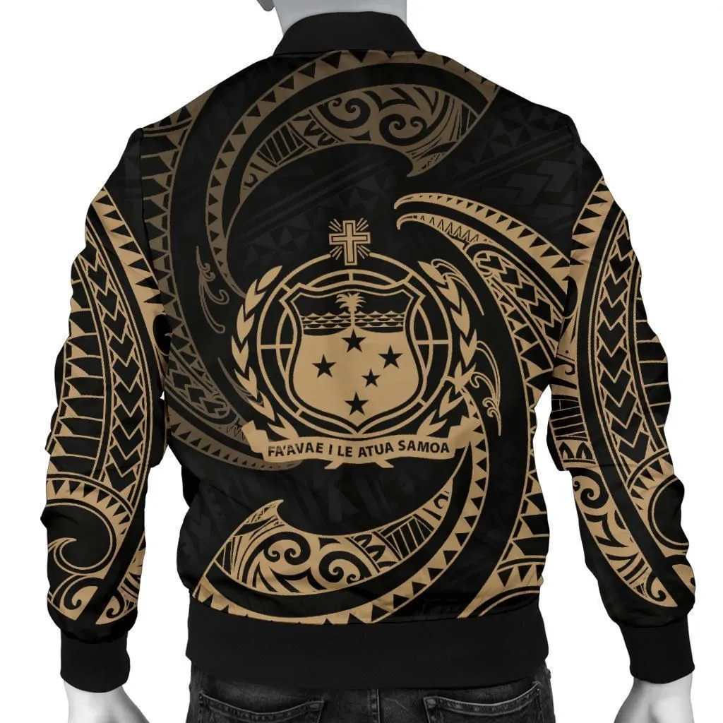 Samoa Polynesian Custom Personalised Mens Bomber Jacket - Gold Tribal Wave