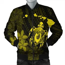 Alohawaii Jacket - Hawaiian Map Turtle Plumeria Hibiscus Fish Hook Polynesian Bomber Jacket Yellow - AH - J5R