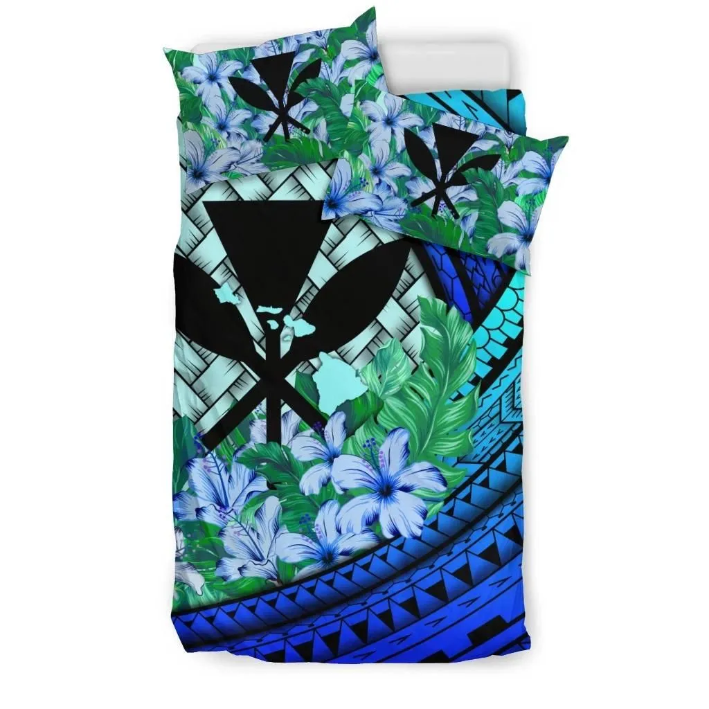 FamilyGater Bedding Set - Cover and Pillow Cases Kanaka Maoli (Hawaiian) - Lauhala Polynesian Hibiscus Blue A24
