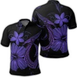 Alohawaii Shirt - Hawaiian Fish Hook Hibiscus Plumeria Polynesian Polo Shirt - Purple - AH - J4R