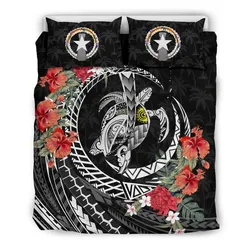 FamilyGater Bedding Set - Cover and Pillow Cases Northern Mariana Islands - Polynesia Map Turtle Hibiscus A24