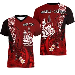 (Custom Personalised) New Caledonia V-Neck T Shirt Nautilus Red Polynesian Hibiscus LT13