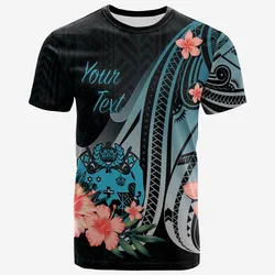 Tonga Personalised Custom T-Shirt - Turquoise Polynesian Hibiscus Pattern Style