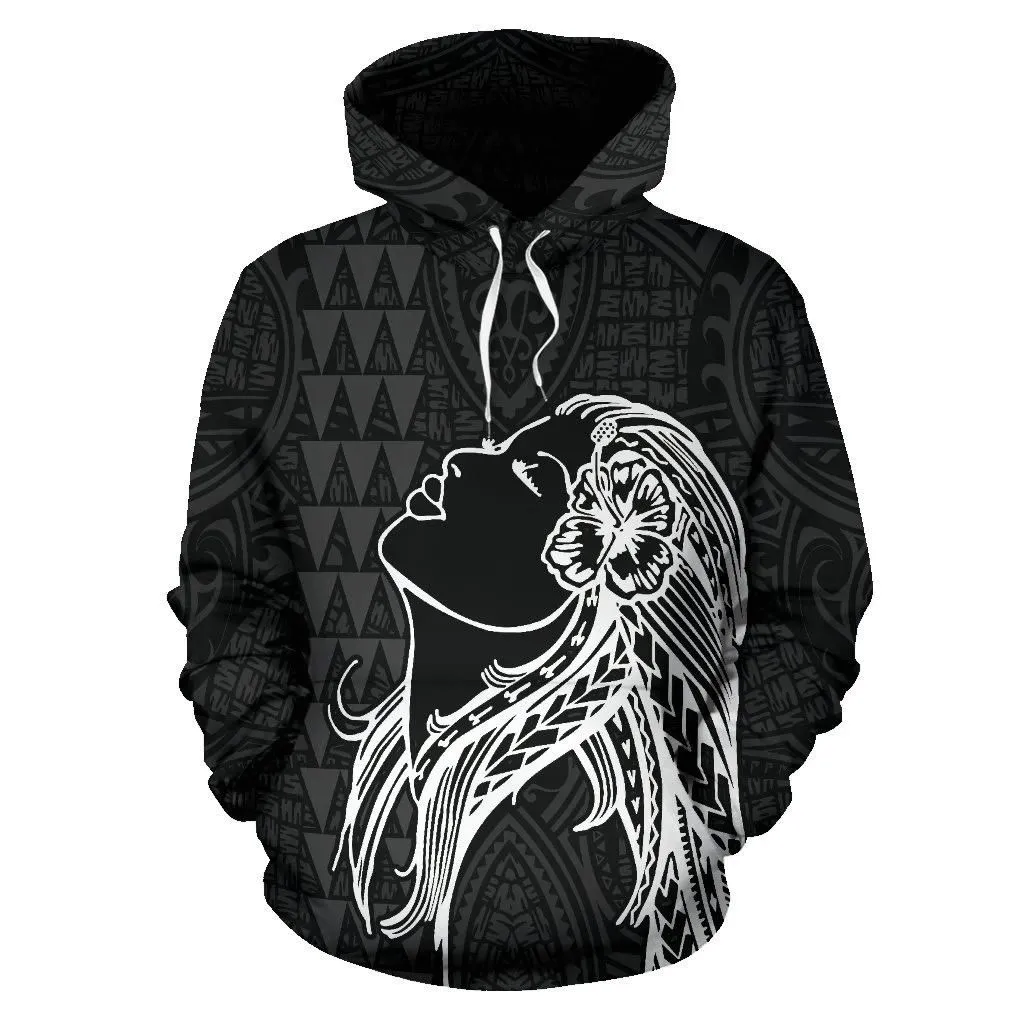 Alohawaii Hoodie - Polynesian Kakau Hula Girl Turtle Hibiscus Hawaii Hoodie White - AH - J1