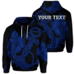 (Personalised) Hawaiian Anchor Poly Tribal Hibiscus Polynesian Hoodie Blue - AH