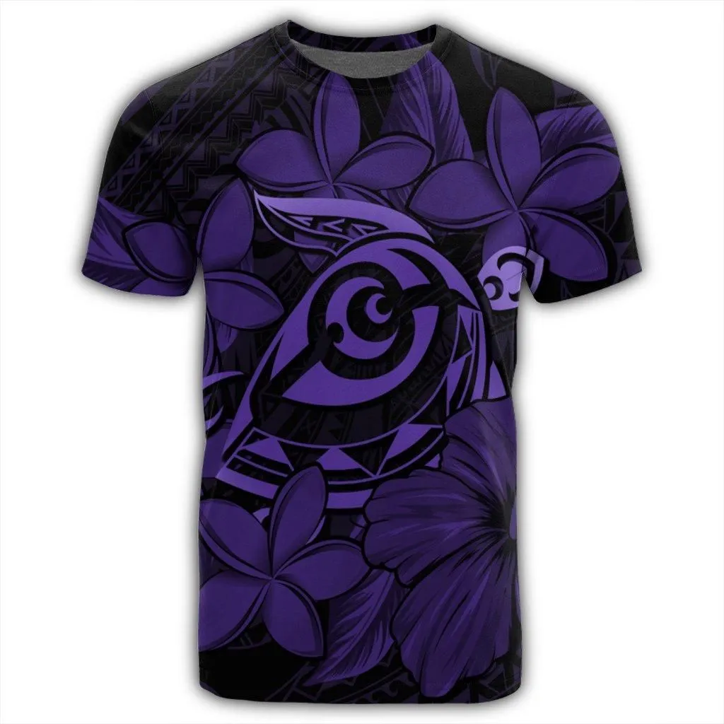 Hawaiian Turtle Hibiscus Plumeria Kanaka Polynesian T-Shirt Purple - Soft Style - AH
