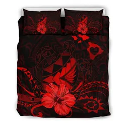 Hawaiian Map Heart Turtle Tattoo Hibiscus Polynesian Bedding Seto - Red - AH J9