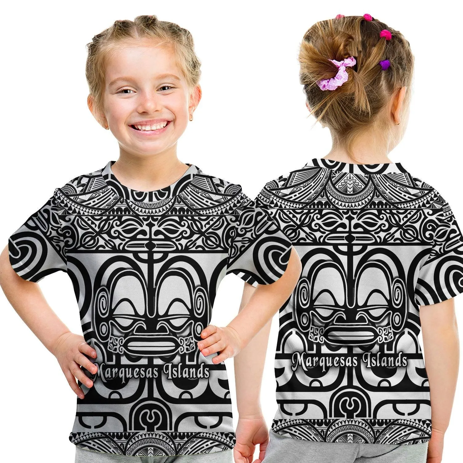 Marquesas Islands T Shirt Kid Marquesan Tattoo Simple Style - Black LT8