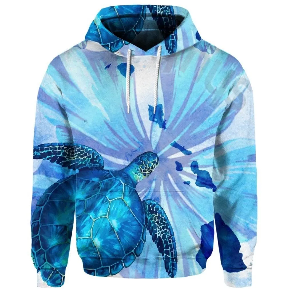 (Personalised) Hawaiian Map Hibiscus Flower Turtle Polynesian Hoodie Blue