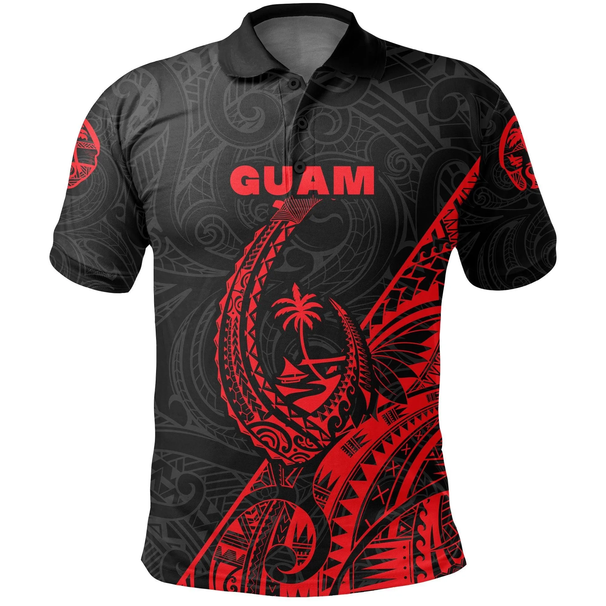 (Custom Personalised) Guam Rugby Polo Shirt Polynesian Patterns Style - Red LT16