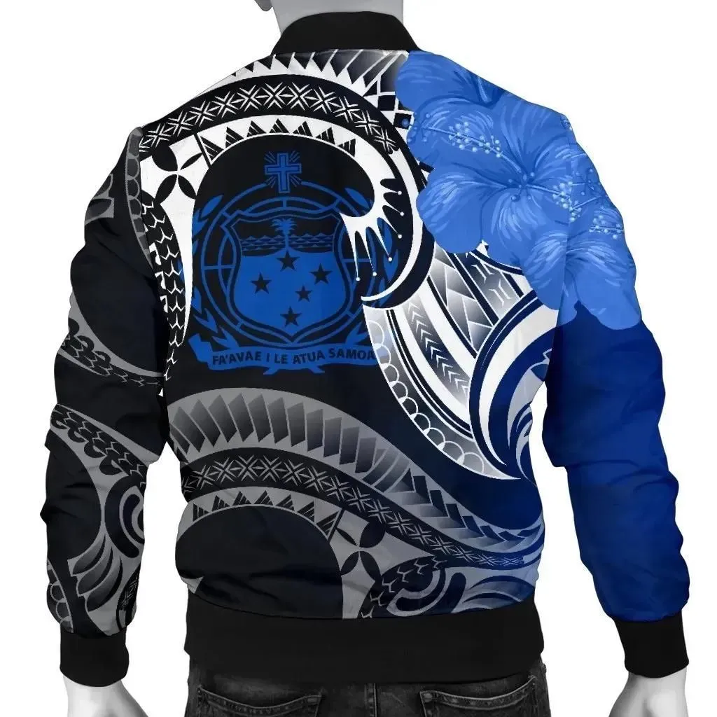FamilyGater Jacket - Bomber Jacket Samoa Custom Personalised - Samoa Seal Wave Style (Blue) - BN18