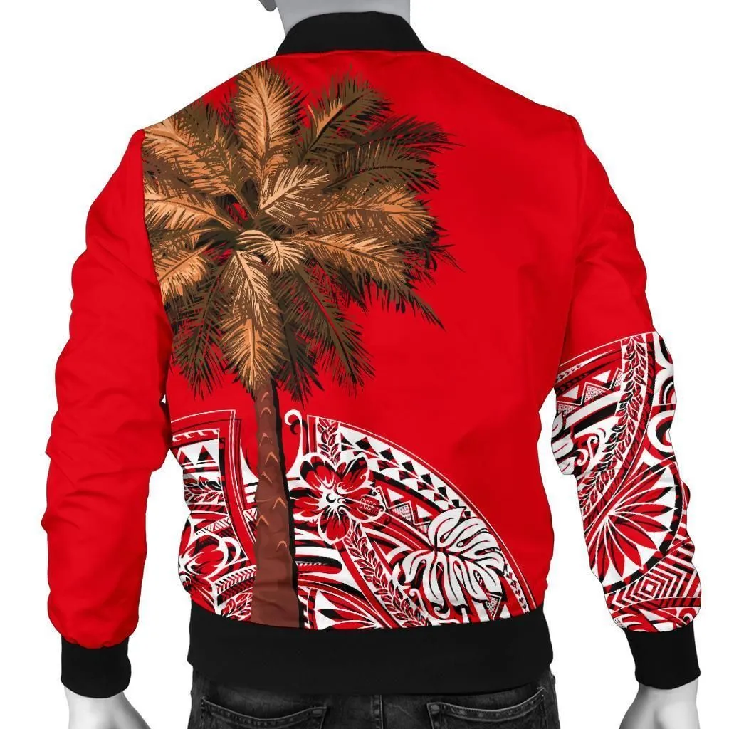 French Polynesia Mens Bomber Jacket - Palm Tree Polynesian Pattern
