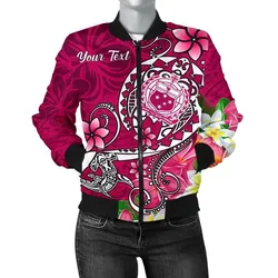 Samoa Custom Personalised Women's Bomber Jacket - Turtle Plumeria (Pink) - BN18
