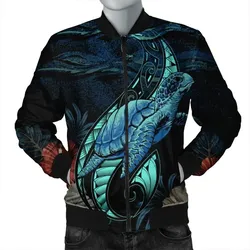 FamilyGaterJacket - Hawaii Polynesian Honu Sea Hibiscus Bomber Jacket - AH - J4R