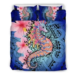 Alohawaii Home Set - Hawaii Polynesian Pink Hibiscus Seahorse Bedding Set - AH - J5