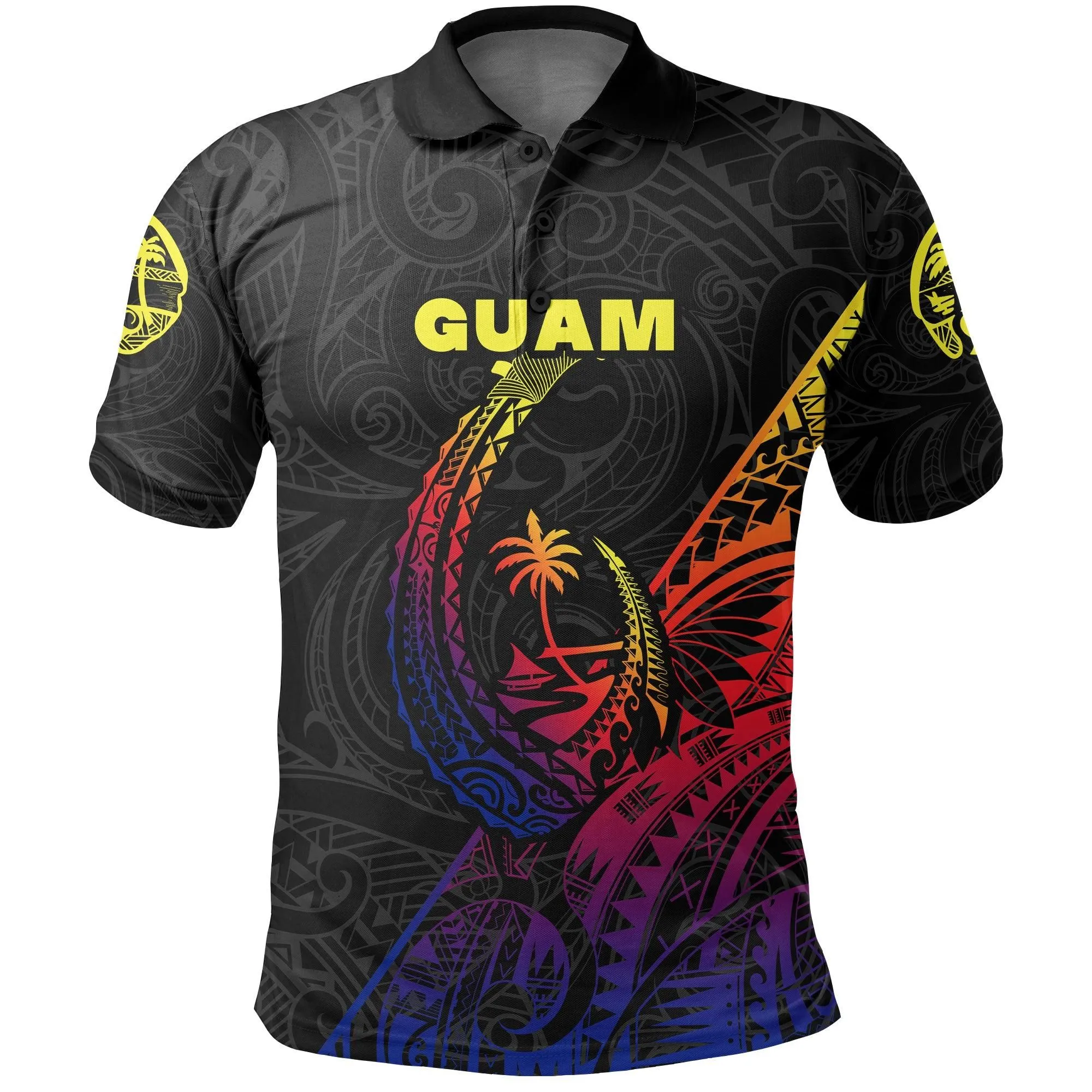 (Custom Personalised) Guam Rugby Polo Shirt Polynesian Patterns Style - Gradient LT16