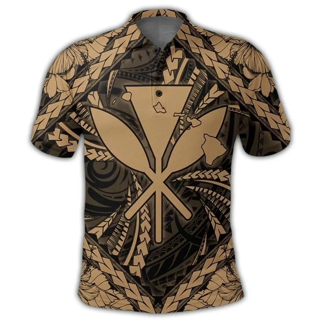 Alohawaii Shirt - Hawaiian Map Kanaka Hibiscus Gold Polynesian Polo Shirt - AH - JR