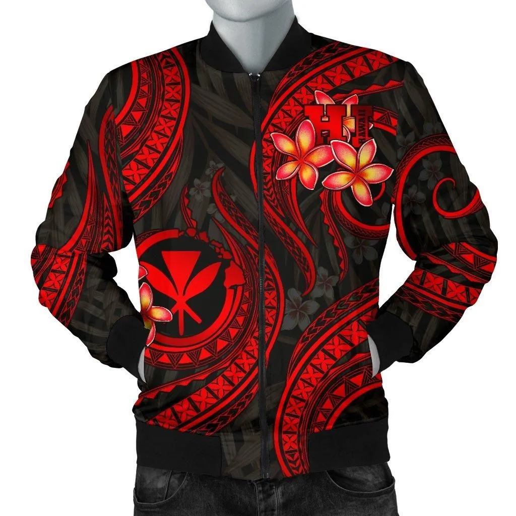 Polynesian Hawaii Men Bomber Jacket - Red Plumeria