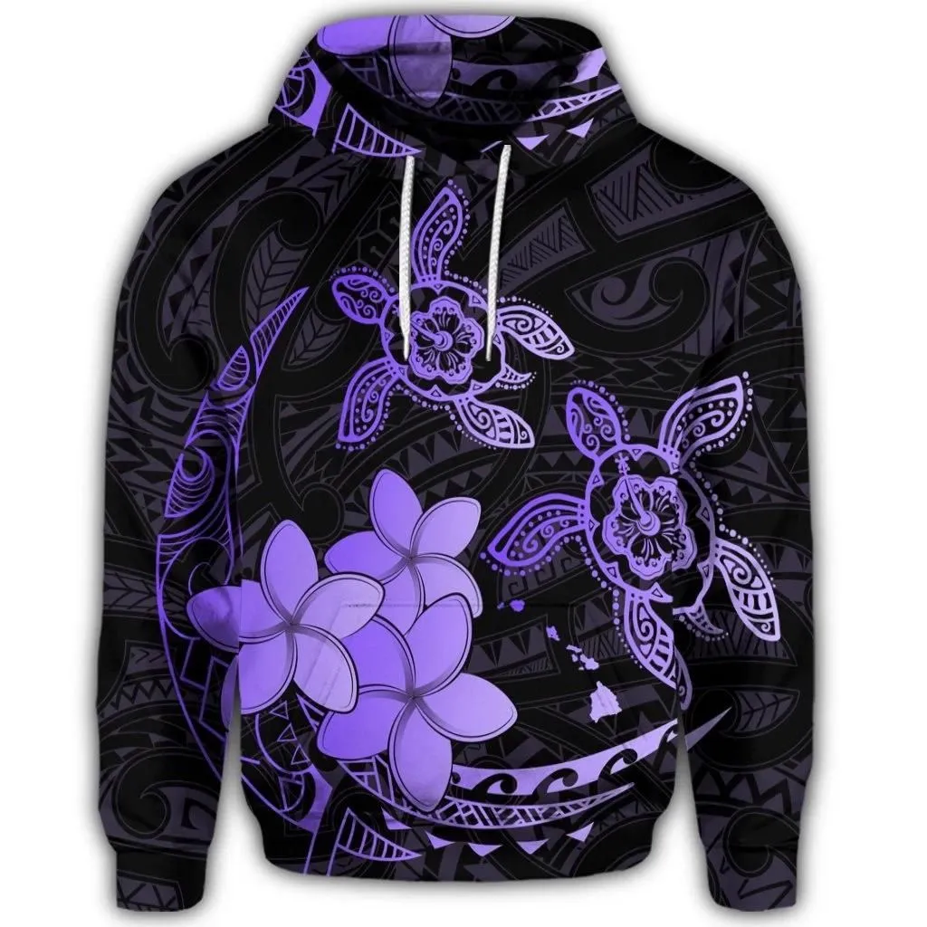 Alohawaii Hoodie - Hawaiian Polynesian Turtle Plumeria Hoodie - Pog Style Purple - AH - J4R