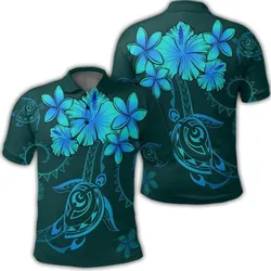 Hawaiian Turtles Hibiscus Plumeria Polynesian Polo Shirt - Turquoise