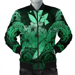 Hawaii Turtle Wave Polynesian Bomber Jacket - Hey Style Green Pastel