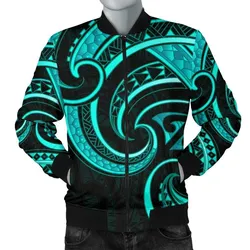 New Zealand Maori Mangopare Men Bomber Jacket Polynesian - Turquoise