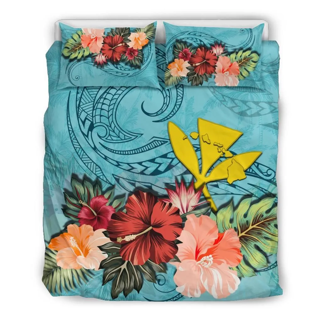 Kanaka Maoli Bedding Set Hawaii Hibiscus Polynesian Wave Duvet Cover Th5