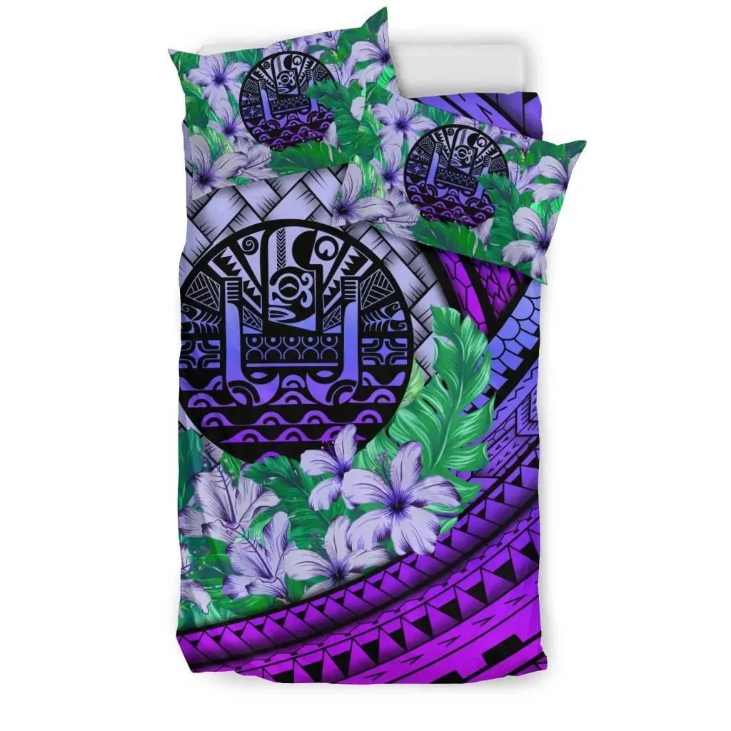 Tahitti Bedding Set - Lauhala Polynesian Hibiscus Purple A24