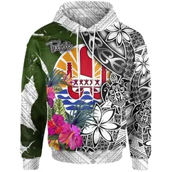 Alohawaii Clothing - Hoodie Tahiti White - Turtle Plumeria Banana Leaf - BN11