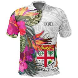 Fiji Polynesian Polo Shirt - Hibiscus White Pattern