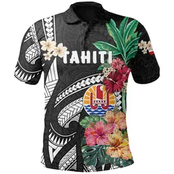 Tahiti Polo Shirt Coat Of Arms Polynesian With Hibiscus TH5