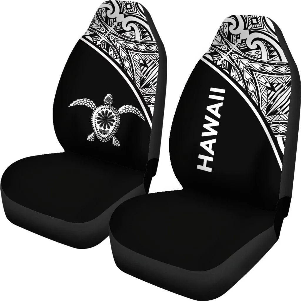 Hawaii Car Seat Covers - Polynesian Turtle Tattoo White Curve