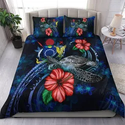 Cook Islands Polynesian Bedding Set - Blue Turtle Hibiscus