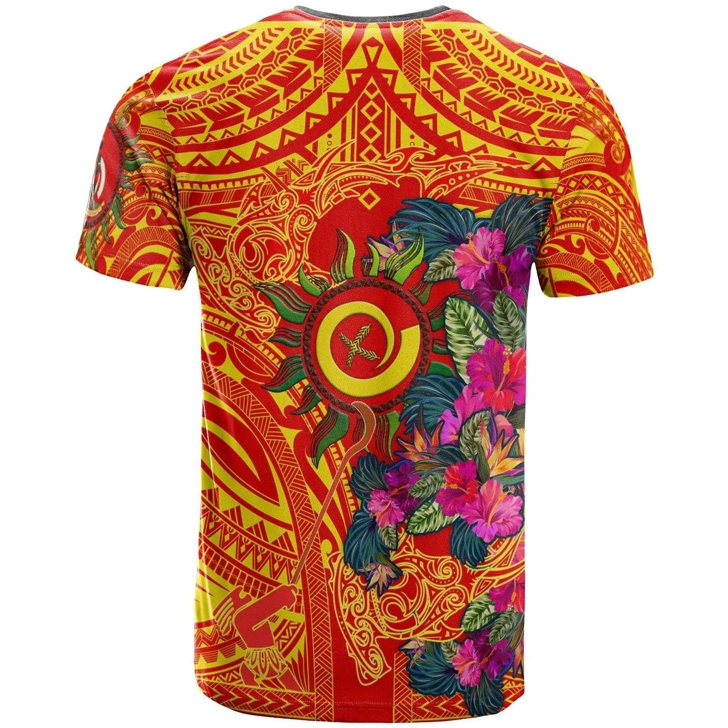Polynesian T shirt - Vanuatu Symbols With Hibiscus Ver02