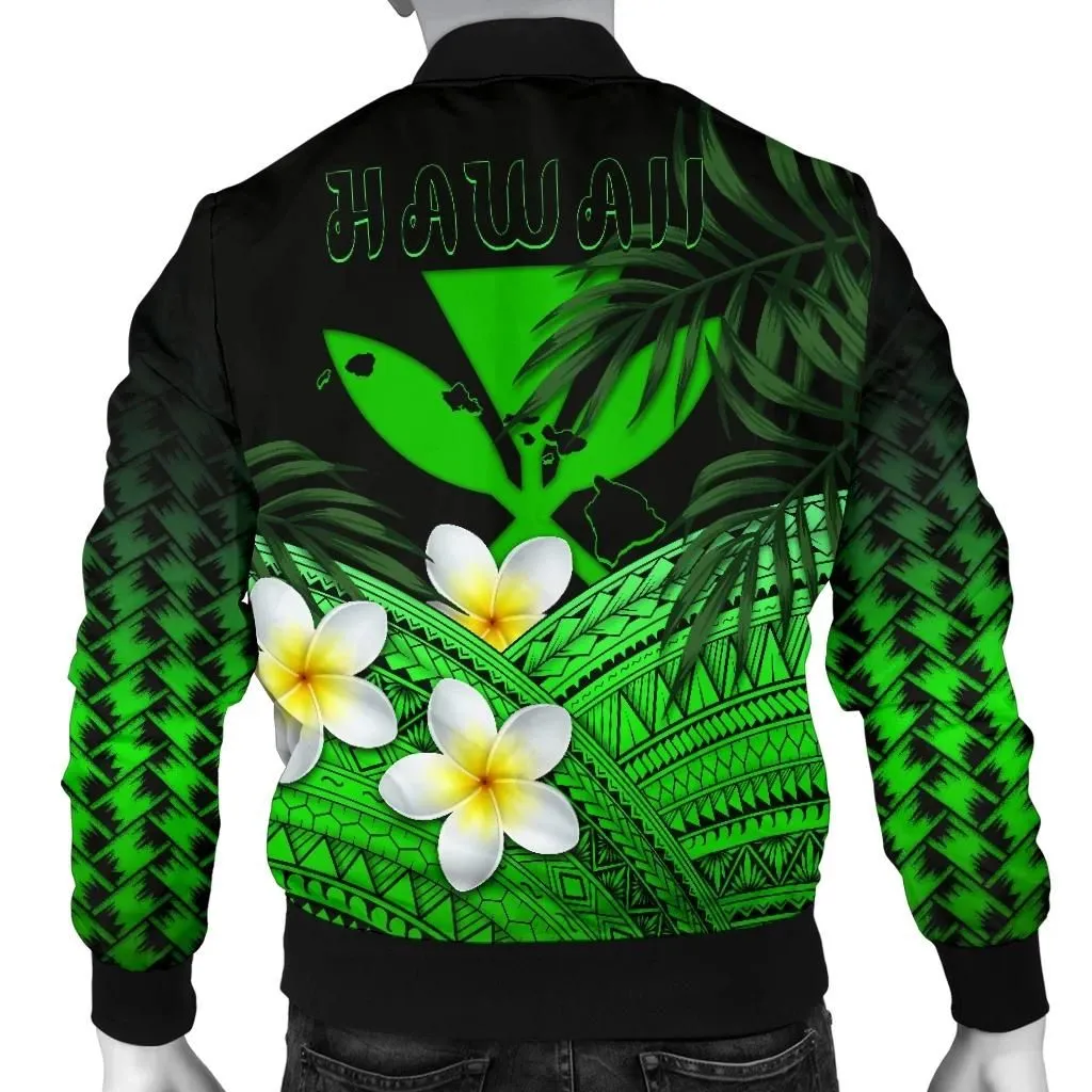 Alohawaii Jacket - Bomber Jacket Kanaka Maoli (Hawaiian) Polynesian Plumeria Banana Leaves Green A02