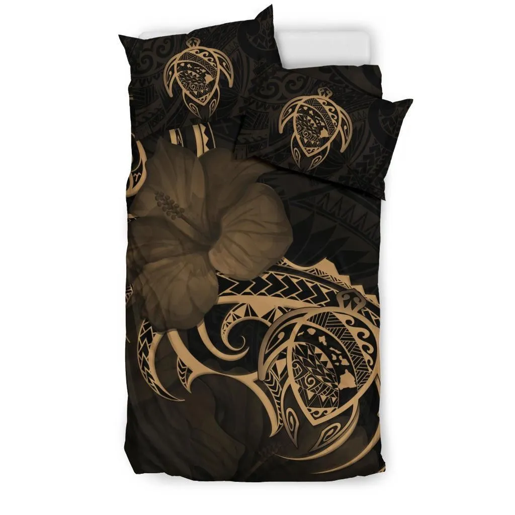 FamilyGater Bedding Set - Cover and Pillow Cases Hawaiian Map Turtle Hibiscus Divise Gold Polynesian - AH - J1