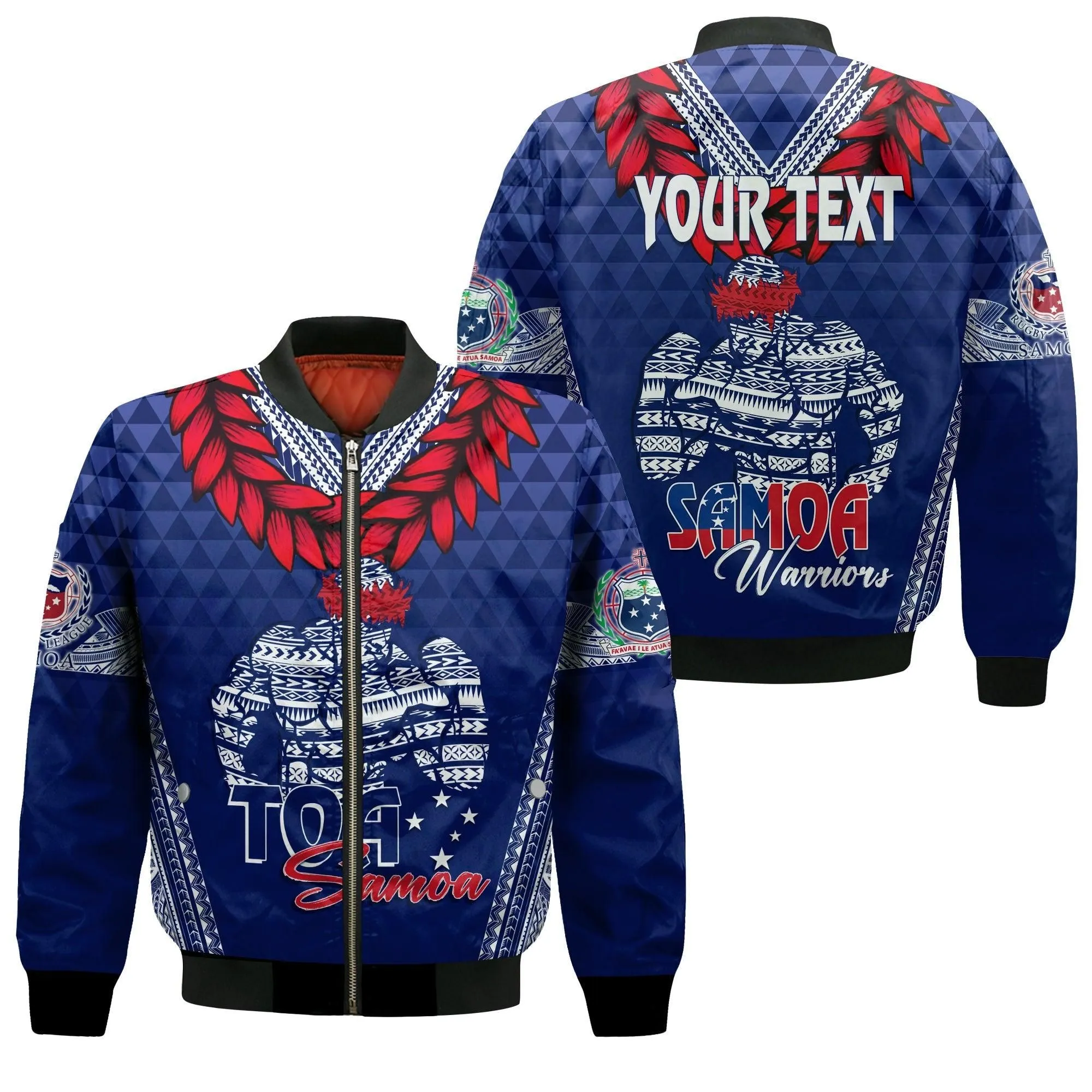 Personalised Toa Samoa Bomber Jacket Ulafala Style Samoa Warriors LT7