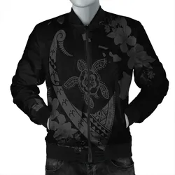 Alohawaii Jacket - Hawaiian Map Hibiscus Turtle Fish Hook Polynesian Bomber Jacket Grey - AH - J5R