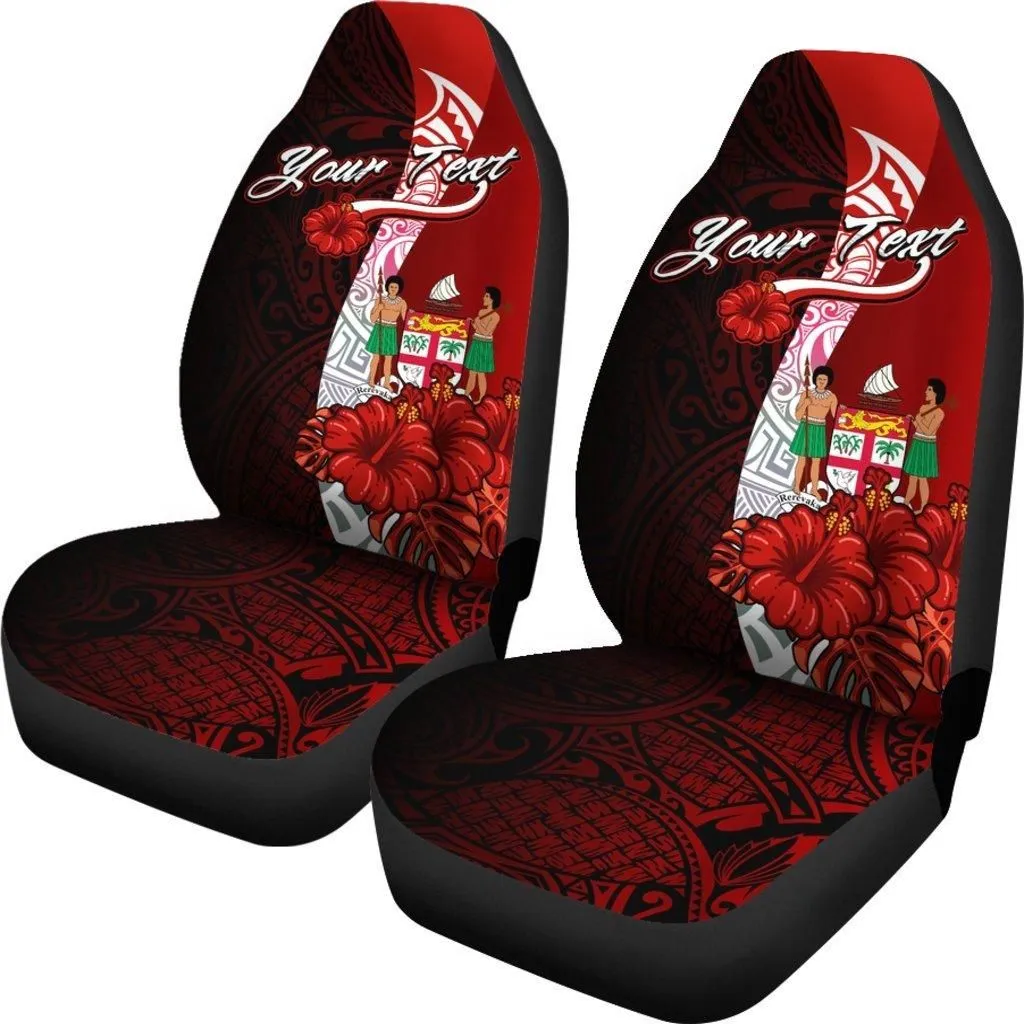 Fiji Polynesian Custom Personalised Car Seat Covers - Coat Of Arm With Hibiscus