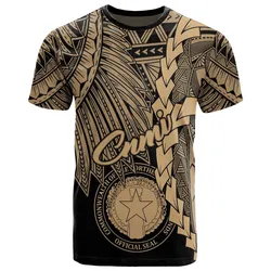 Northern Mariana Islands Polynesian T-Shirt - Tribal Wave Tattoo Gold