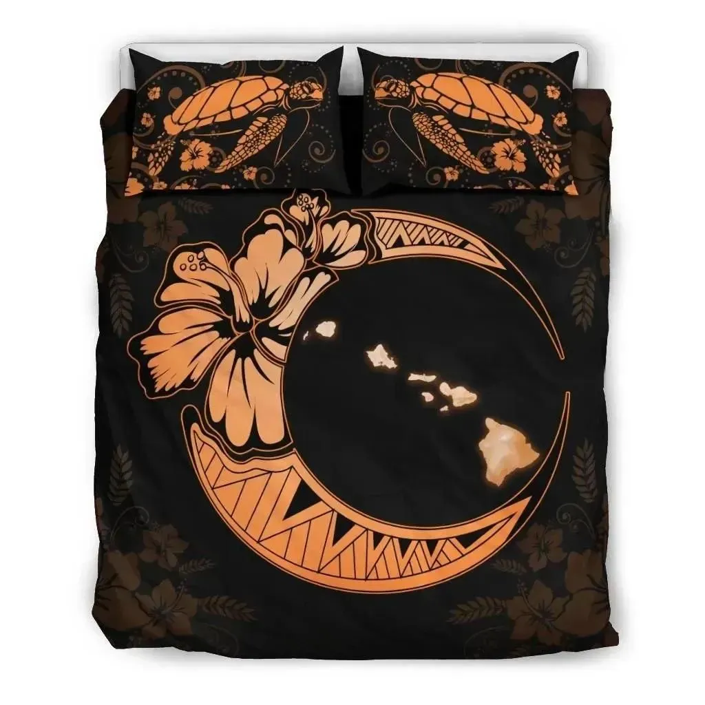 FamilyGater Bedding Set - Cover and Pillow Cases Hawaiian Map Hibiscus Turtle Polynesian Moon Orange - AH - J1