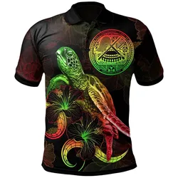 American Samoa Polynesian Polo Shirt - Turtle With Blooming Hibiscus Reggae
