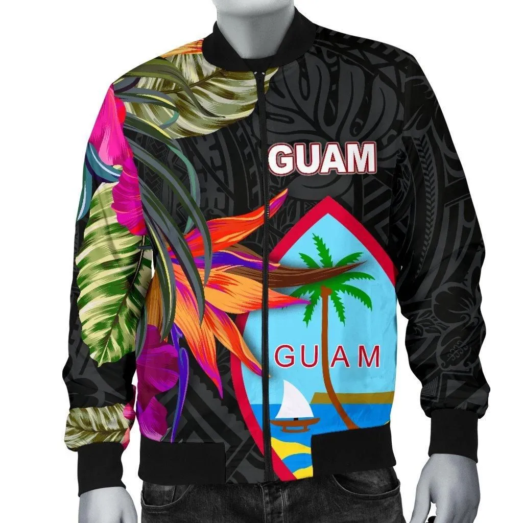 Guam Mens Bomber Jacket - Hibiscus Polynesian Pattern