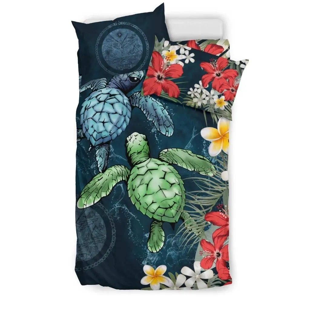 Marshall Islands Bedding Set - Sea Turtle Tropical Hibiscus And Plumeria A24