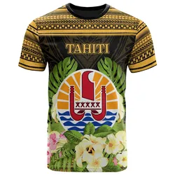 French Polynesia Tahiti T-Shirt - Tahiti Of Seal Tropical Flowers Style